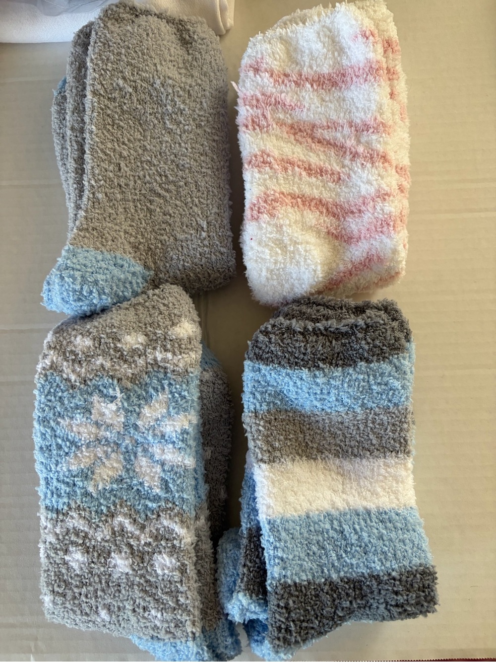 Cozy Plush Women's Fuzzy Socks - Blue, Gray & White Set